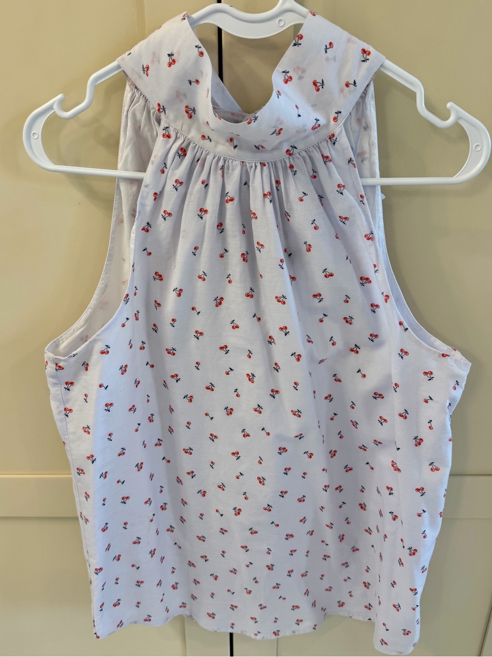 J. Crew White/Blue Sleeveless Camisole with Red Cherry Motif